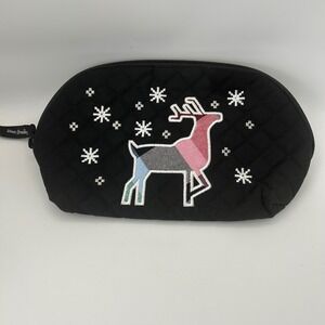 Vera Bradley Black Quilted Clamshell Cosmetic Bag Nordic Plaid Deer